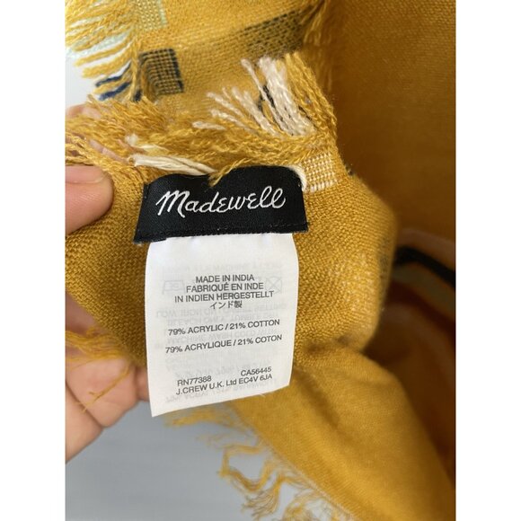 MADEWELL FRINGE STRIPE JACQUARD SCARF BOHO LIGHTWEIGHT YELLOW RAINBOW WRAP SCARF - Picture 7 of 7